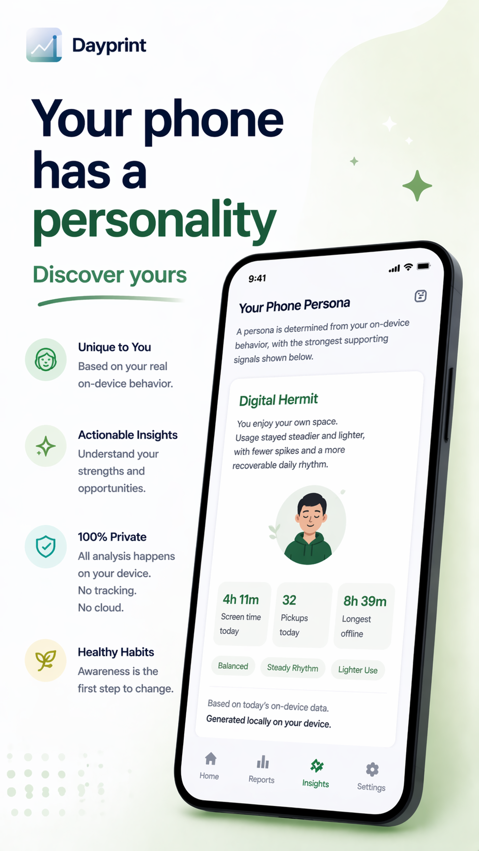 Dayprint privacy and settings screen